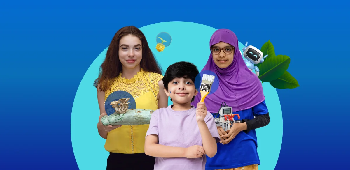 الطلاب مع الروبوتات والتجارب والروبوتات